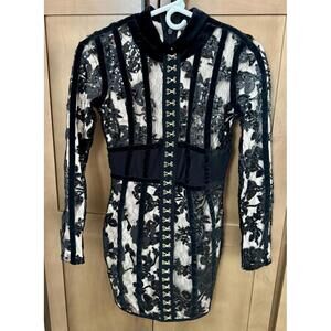 Akira Black Lace and Sequin Mini Dress with Velvet Trim Size Small